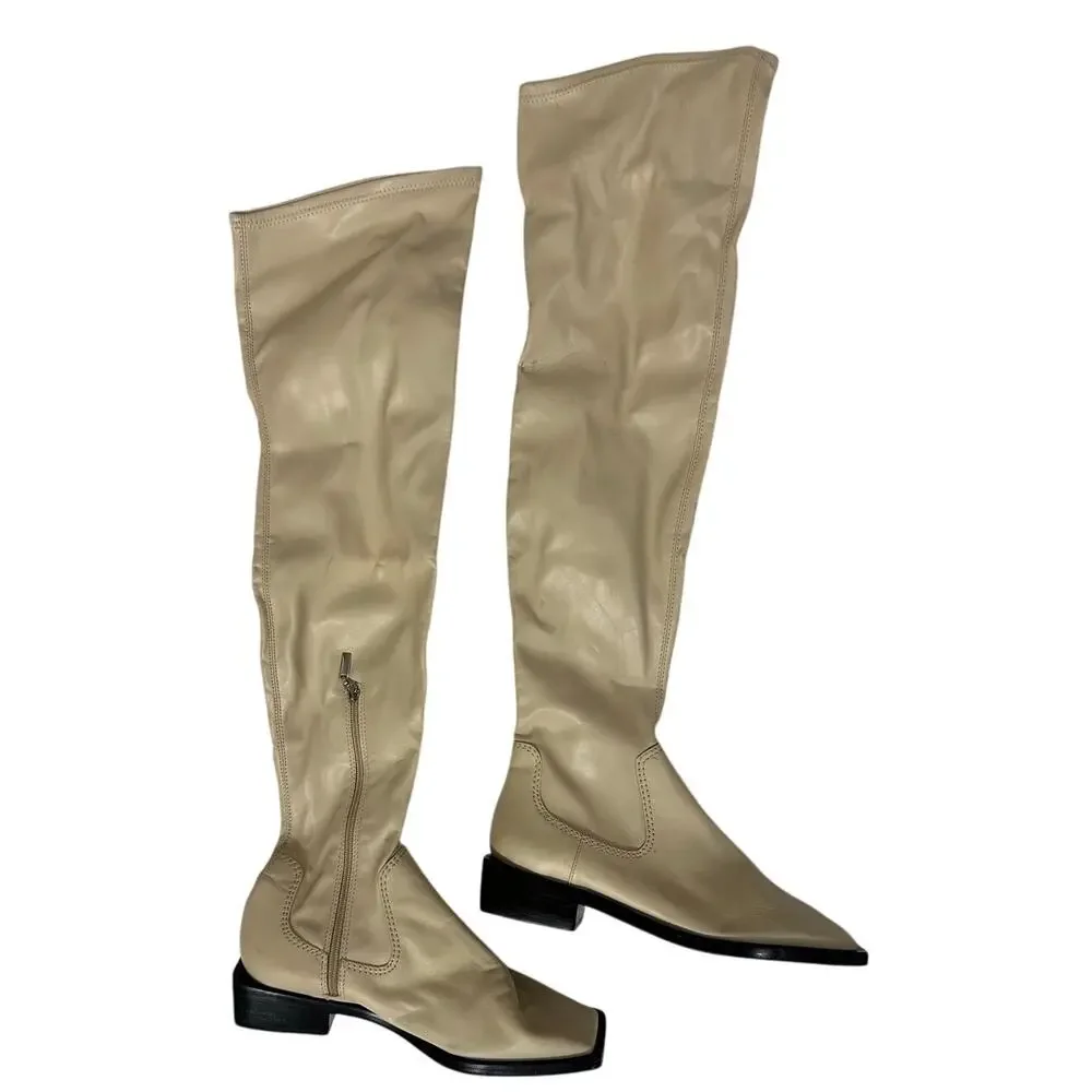 Schutz Boots Over the Knee Leather Guily Up Eggshell Cream New Shopworn